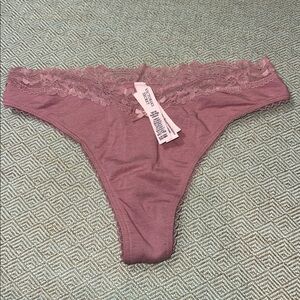 Victoria's Secret Cotton Lace-Trim High-Leg Scoop Thong Panty Dusk Mauve S NEW